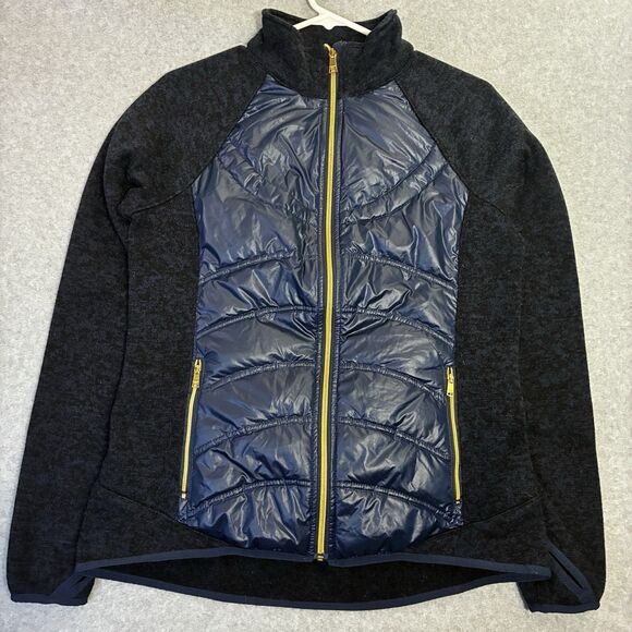 London Fog Hybrid Softshell Puffer Jacket Navy Zip Front Women’s Size Small - Picture 1 of 7